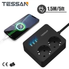 Сетевой фильтр TESSAN с USB-разъемом, 2 выключателя питания, 3 USB-порта, кабель 1,5 м, адаптер 5 в 1 с защитой от перенапряжения