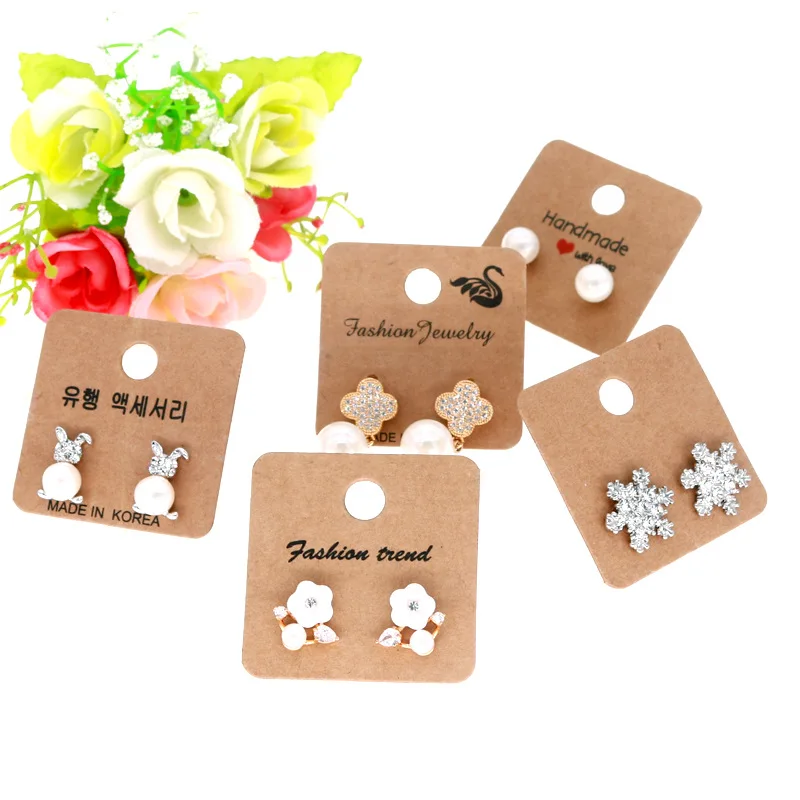 

25pcs 4x4cm Brown Kraft Paper Jewelry Package Display Card White Color Korea Style Drop Earrings Stud DIY Handmade Jewelry Tag