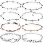 Цепочка из розовых звеньев и камни, блестящий цветок маргаритки, ПАВЕ, барный браслет, подходит для женского серебряного браслета, бусины, очаровательные ювелирные изделия сделай сам