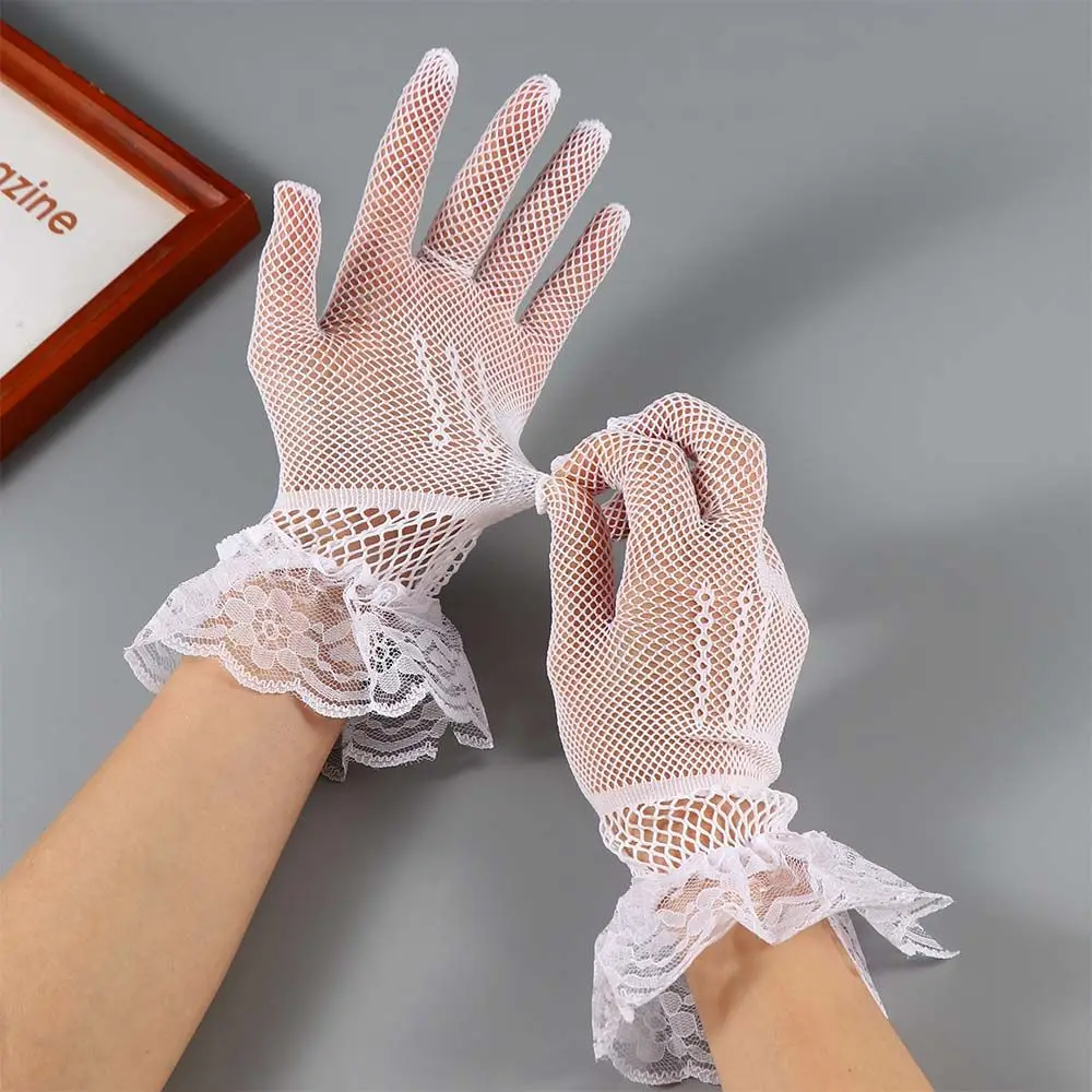 

1 Pair Korean New Lolita Wedding Gloves Lace Elastic Hollow Super Fairy Mesh Sexy Wedding Yarn Bridal Gloves Bow Elegant Mittens
