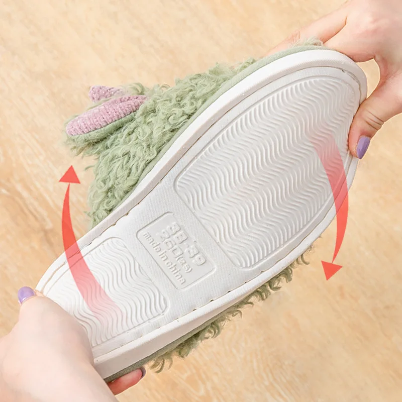 2021 Cute Deer Horns Furry Shoes for Women Men Cartoon Home Slippers Plush Warm Fluffy Slippers Maternity Slippers Flats