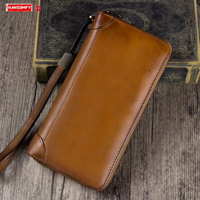 Vintage leather Women's wallet first layer leather card holder long wallets female zipper clutch bags large capacity purses New