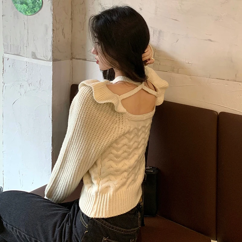 

Anglo-American yuan will restore ancient ways joker falbala square collar lace long sleeve knit sweater coat female