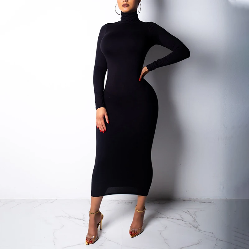 женское платье NORMOV облегающее средней длины с высоким воротом вечерние