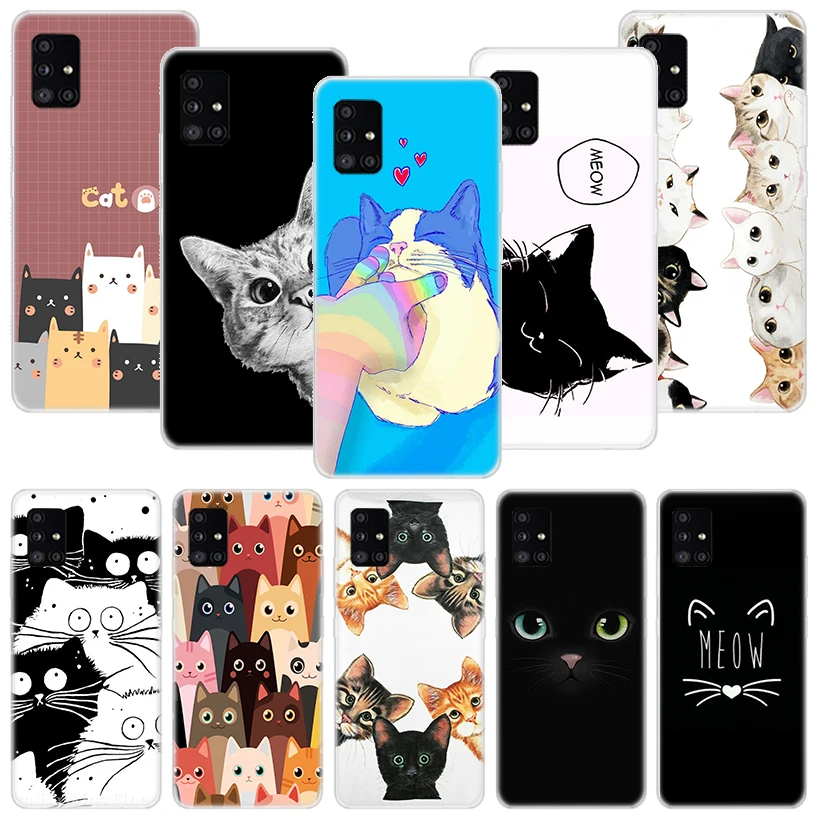 Cat Cute Kitten Cartoon Phone Case For Samsung Galaxy A12 A22 A32 A42 A52 A72 A51 A71 5G A41 A31 A21 A02S M12 M21 M31 M30S Funda