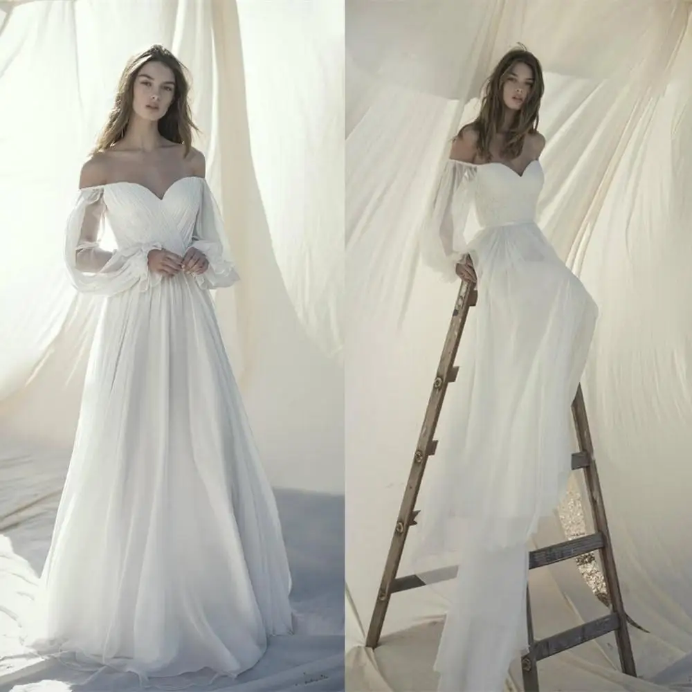 

Alon Livne Plus Size Romantic Beach A Line Wedding Dresses Off Shoulder Sweep Train Wedding Dress Bridal Gowns Boho Robe