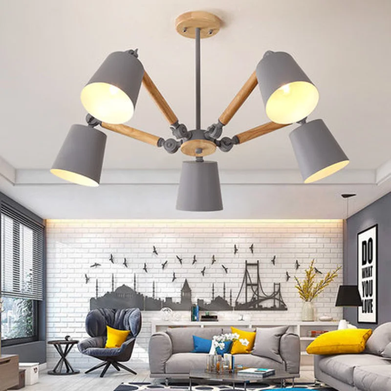 Lustre LED Chandelier For Living Room Hanging Lights Lustres para sala de jantar Lampshade Wood Dining Lighting Fixtures | Лампы и