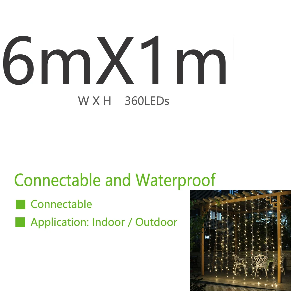 6x1m 360leds 220 В светодиодная гирлянда светодиодный Шторы строка светильник с изображением Луны и звезд, лампа теплый белый гирлянда светильник для свадьбы фестиваль в честь Рождества вечерние дома украшения - Испускаемый цвет: 6x1m 360leds