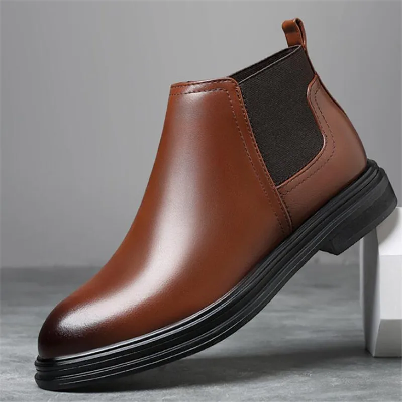 Мужские кожаные ботинки челси черные классические деловые трендовая обувь для