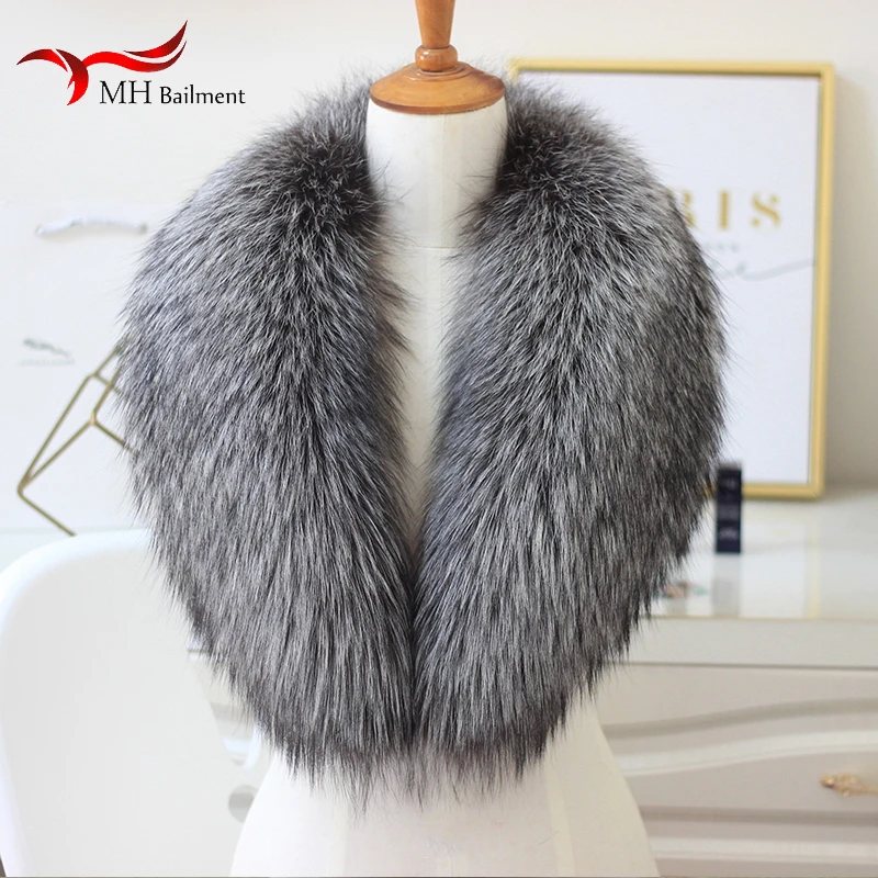 

100% real fox fur collar natural color fur scarf ladies natural silver fox winter warm shawl coat collar women