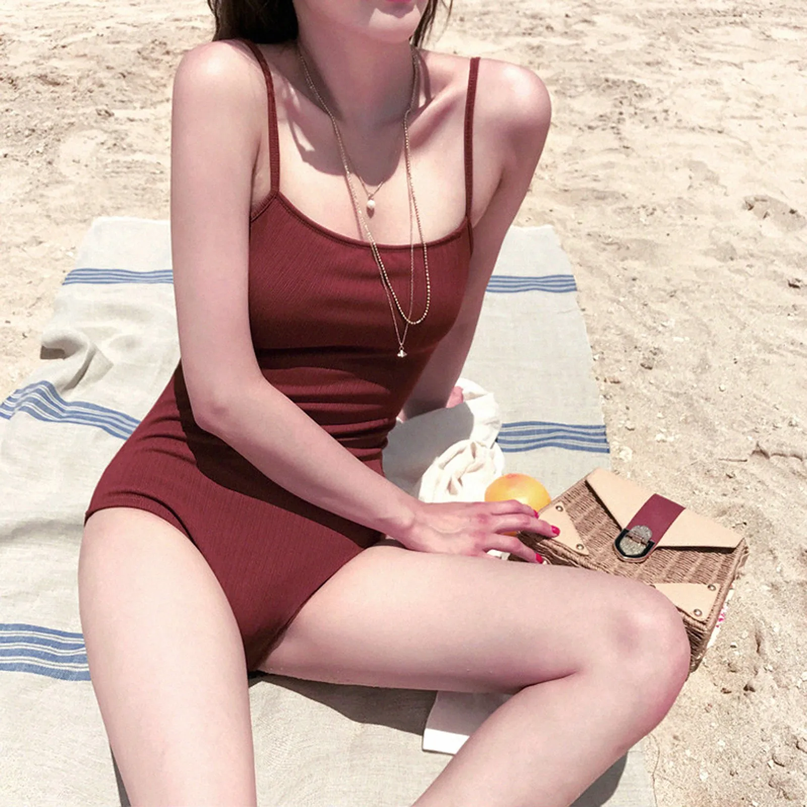 

Летнее бикини, Женский сексуальный купальник, однотонный цельный бандажный купальник в стиле ретро, бикини 2021, Женский комплект для девушек...