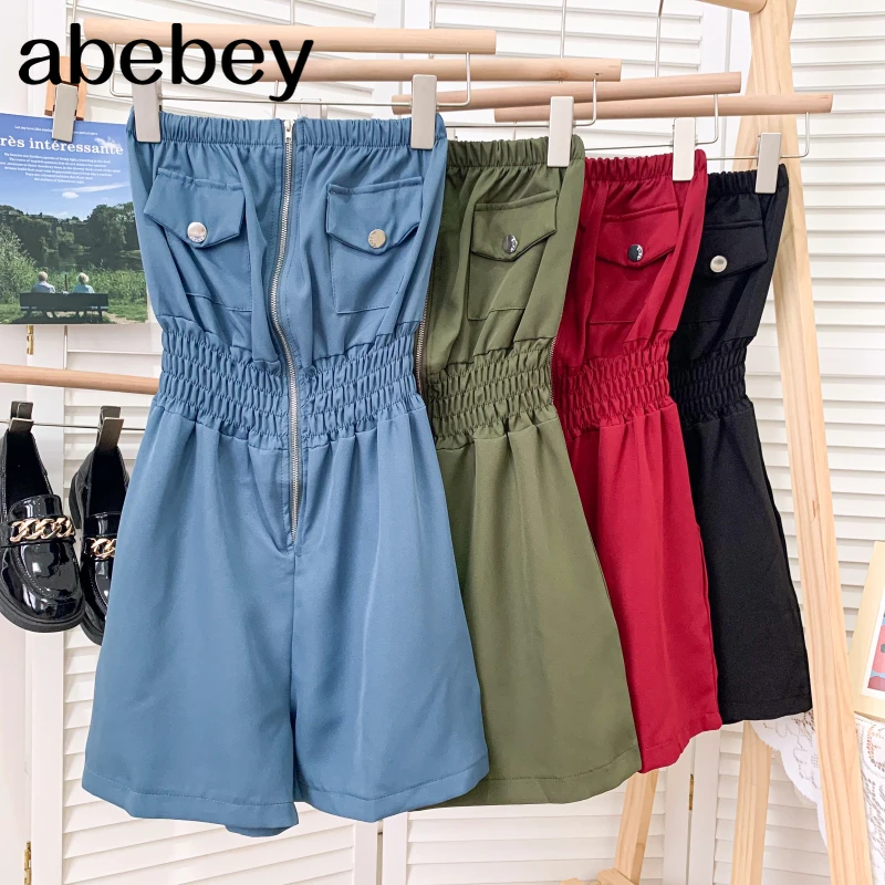 

Temperament slash neck sleeveless off shoulder Rompers high waist pleated waist zipper casual wide leg Rompers 2021 New Summer