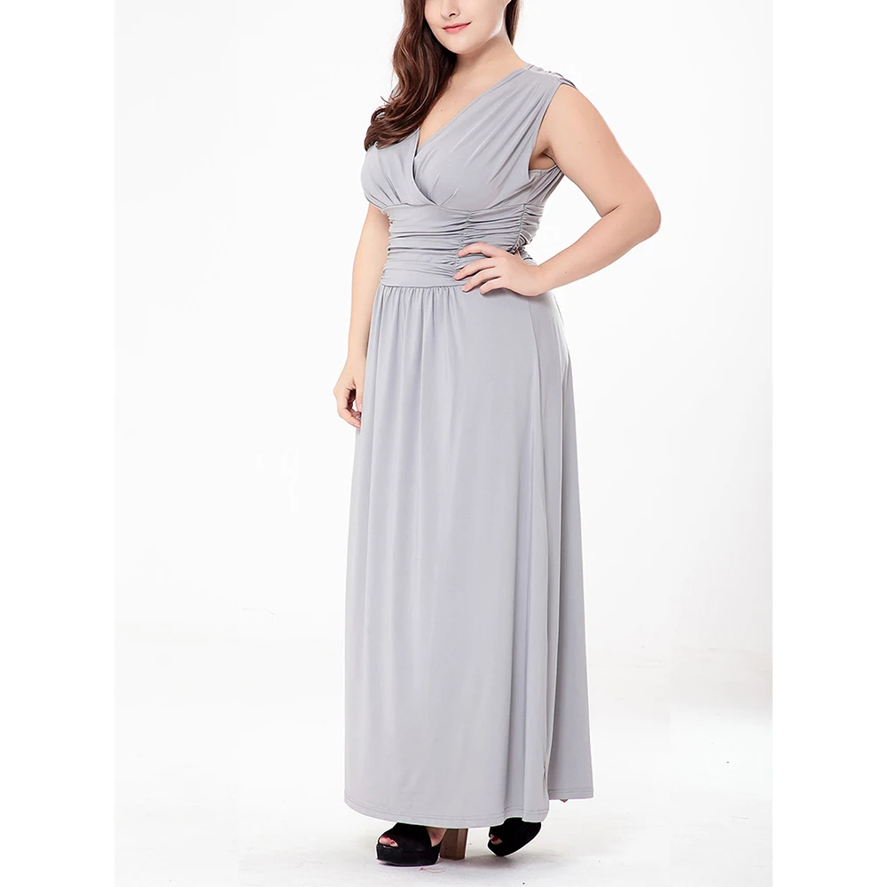 Женское вечернее платье макси с V образным вырезом без рукавов|plus size maxi|dress womenparty