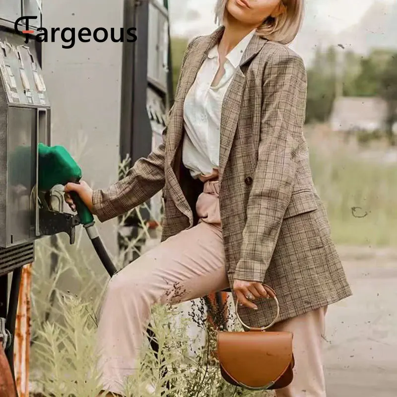 Женский винтажный клетчатый Блейзер элегантный офисный деловой Роскошный с