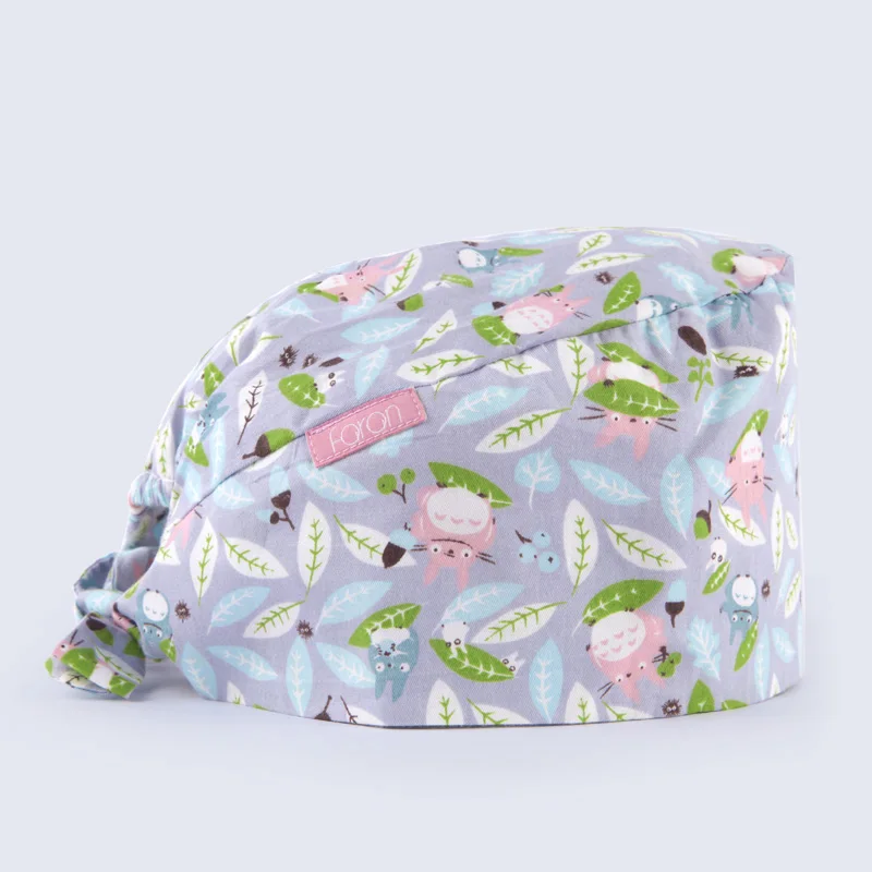 Scrub Cap 5 Женская медицинская шапка с принтом рыбы, хлопковые хирургические кепки, тонкие кепки с напульсником, дышащие Регулируемые Рабочие Шапки для стоматолога - Цвет: Scrub Cap 5