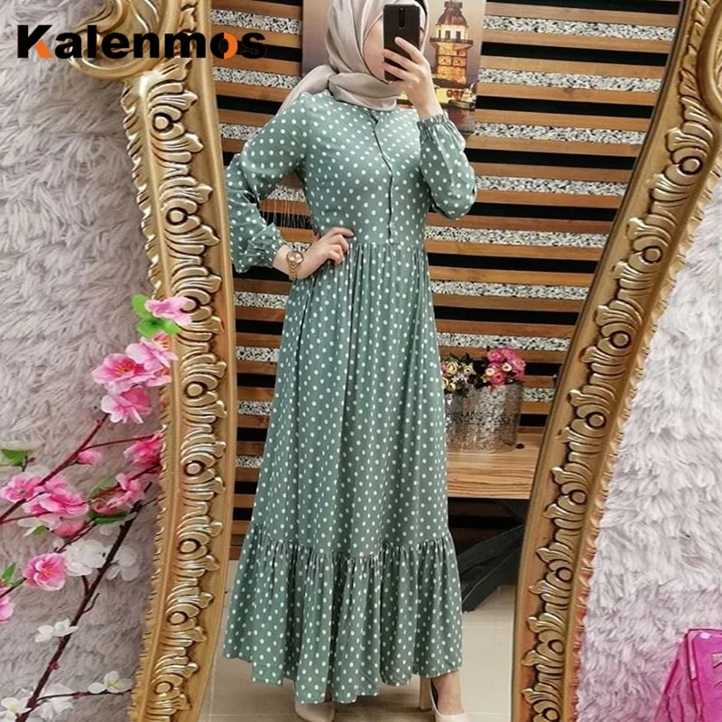 Женское платье в арабском стиле размера плюс S-5XL вечернее длинное горошек с