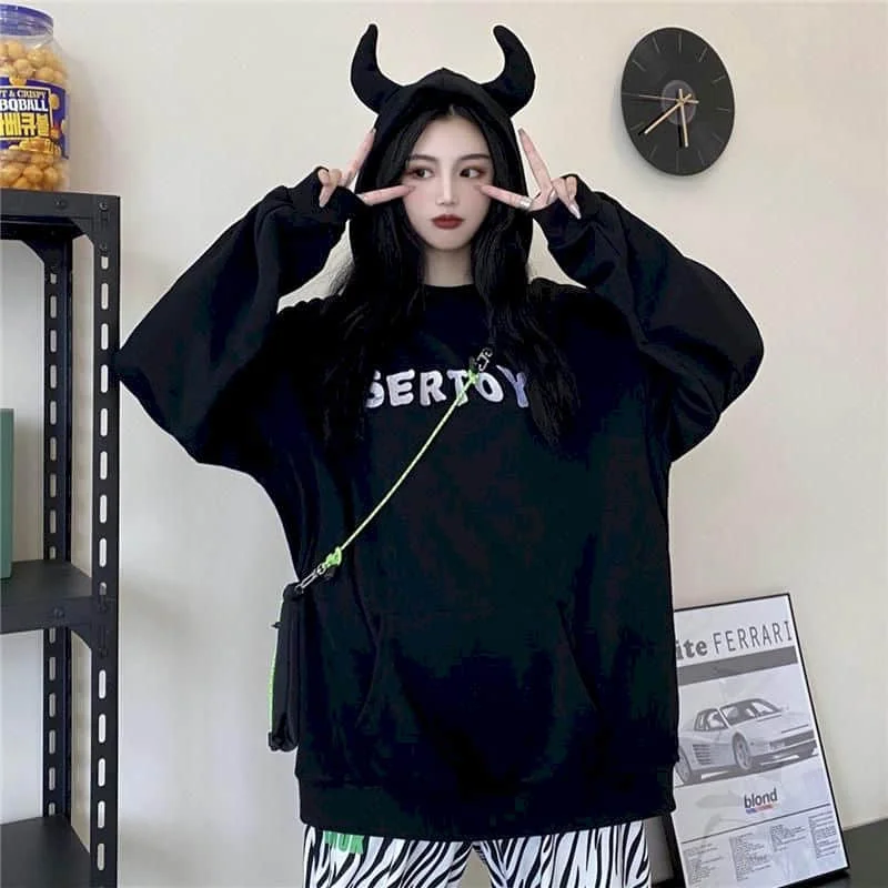 

Hoodies women female autumn winter Korean Harajuku bf style Japanese comics print loose student hooded plus velvet sweatshirt