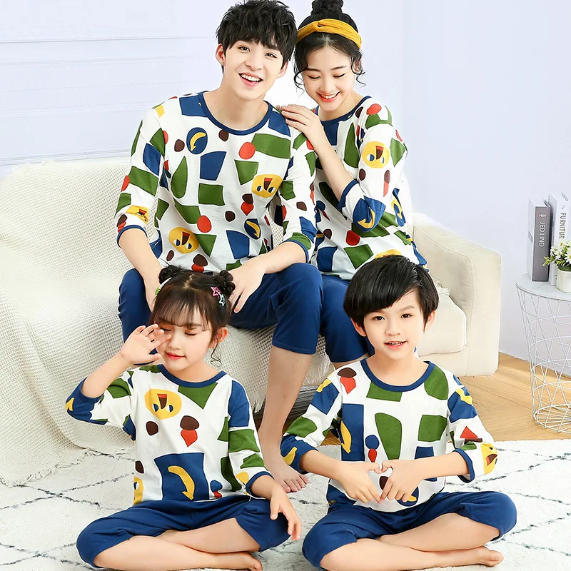 Conjuntos de pijamas de algod&oacute;n a juego para madre e hijo, ropa de dormir de verano para casa familiar-2