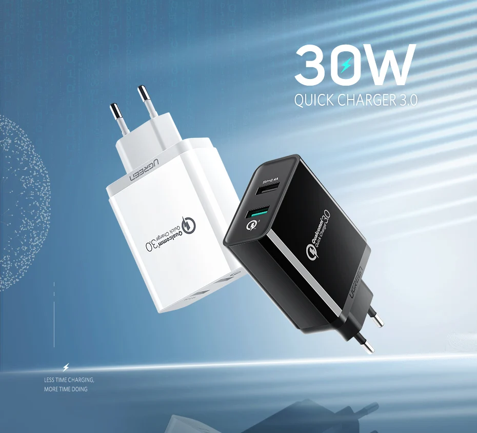 Ugreen Зарядное Устройство USB Qualcomm Быстрая Зарядка 3.0 30 Вт Быстрый Мобильный Телефон Зарядное Устройство(Быстрая Зарядка 2.0 Совместимый) для Samsung Huawei LG