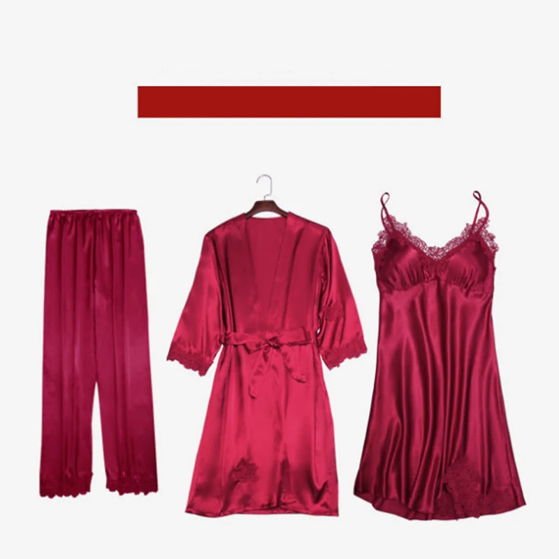 3 шт. весенне-осенний Элегантный женский Шелковый Атласный Новый Пижамный костюм