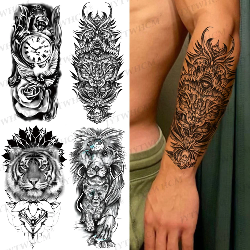 Черные водостойкие Временные татуировки 3D наклейки стойкие змея тигр волк Лев