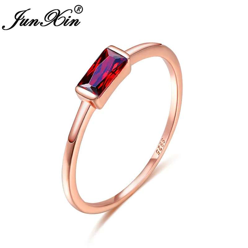 Red Ring Boho Женский Кристалл укладки тонкие кольца для женщин 925 серебро розовое золото минималистский Свадебное обручальное кольцо черный красный циркон ювелирные изделия - Цвет основного камня: Red Ring