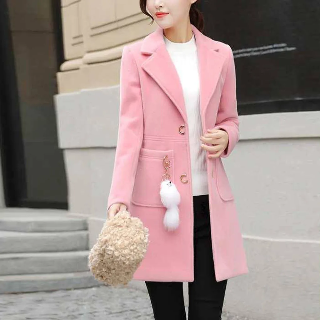 Женское шерстяное пальто на пуговицах Элегантное повседневное длинное для