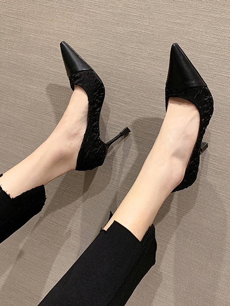 

Brief Pumps Shallow Mouth Gold Heels 2021 Slip On African Woman Shoe Sexy Sandals Pointed Wedge All-Match Sweet Lace-Up Latest