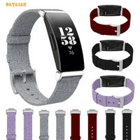 fashion canvas watchband for fitbit inspire hr heart watch replacement strap with metal connector wristband bracelet accessories
