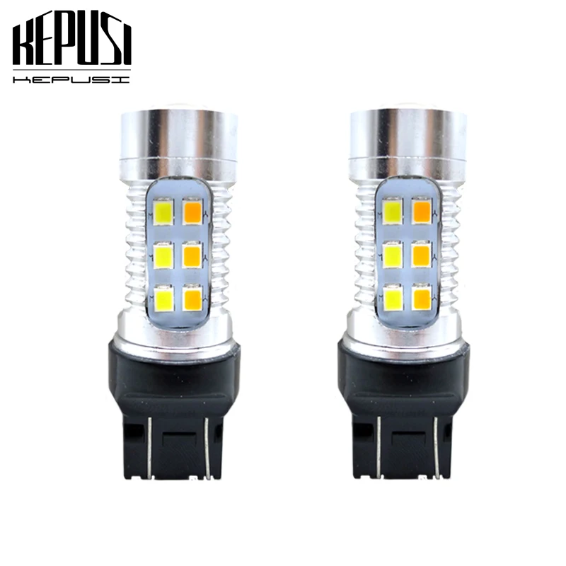 

2x 7443 7444 T20 W21/5W Dual-Color White/Amber LED Bulbs For Driving/Parking DRL Light Front Turn Signal Light DRL 12V 24V