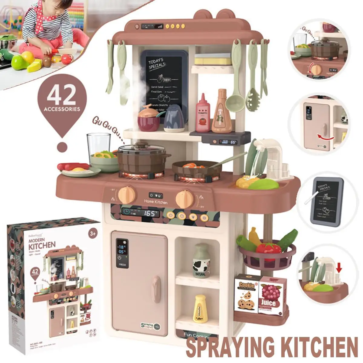 

42Pcs Kid Kitchen Toy Simulation Kitchen Toy Spray Water ABS Dinnerware Pretend Play Kitchen Cooking Table Set Children's Gift