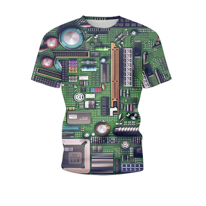 Popular Short Male Set Novelty Integrated Circuit Board Printed Cool Summer Attire Fashion O-Neck Casual Shirt Men's Beach Suit