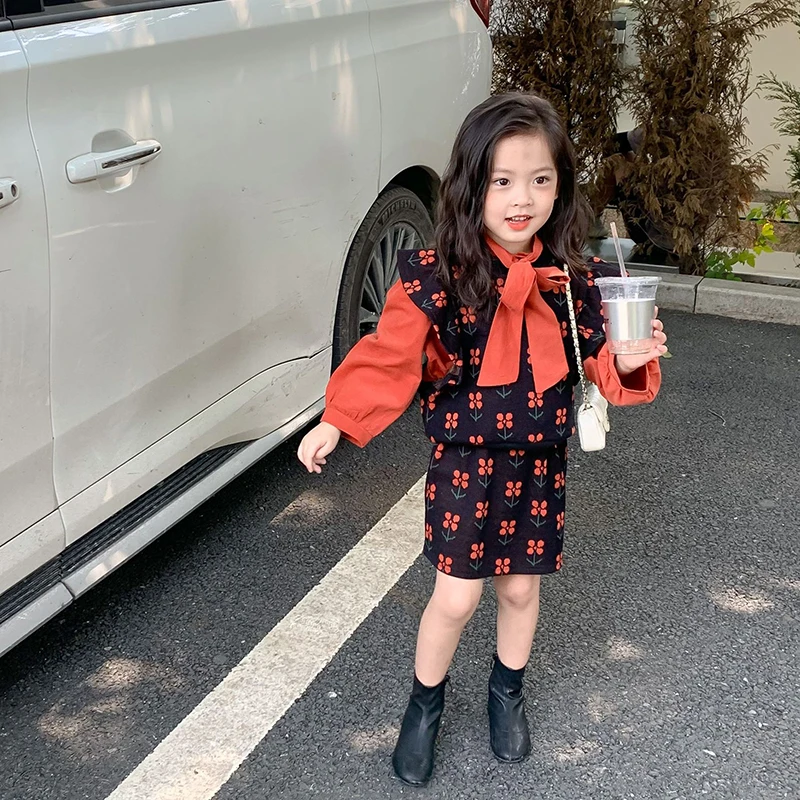 

3 шт., Детский комплект из блузки, жилета и юбки, на возраст 2-7 лет