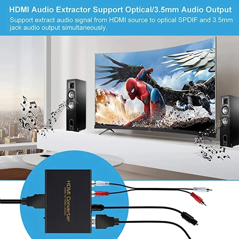 HDMI-совместимый с оптическим Toslink Spdif R/L RCA аналоговый видеоадаптер сплиттер HDMI в