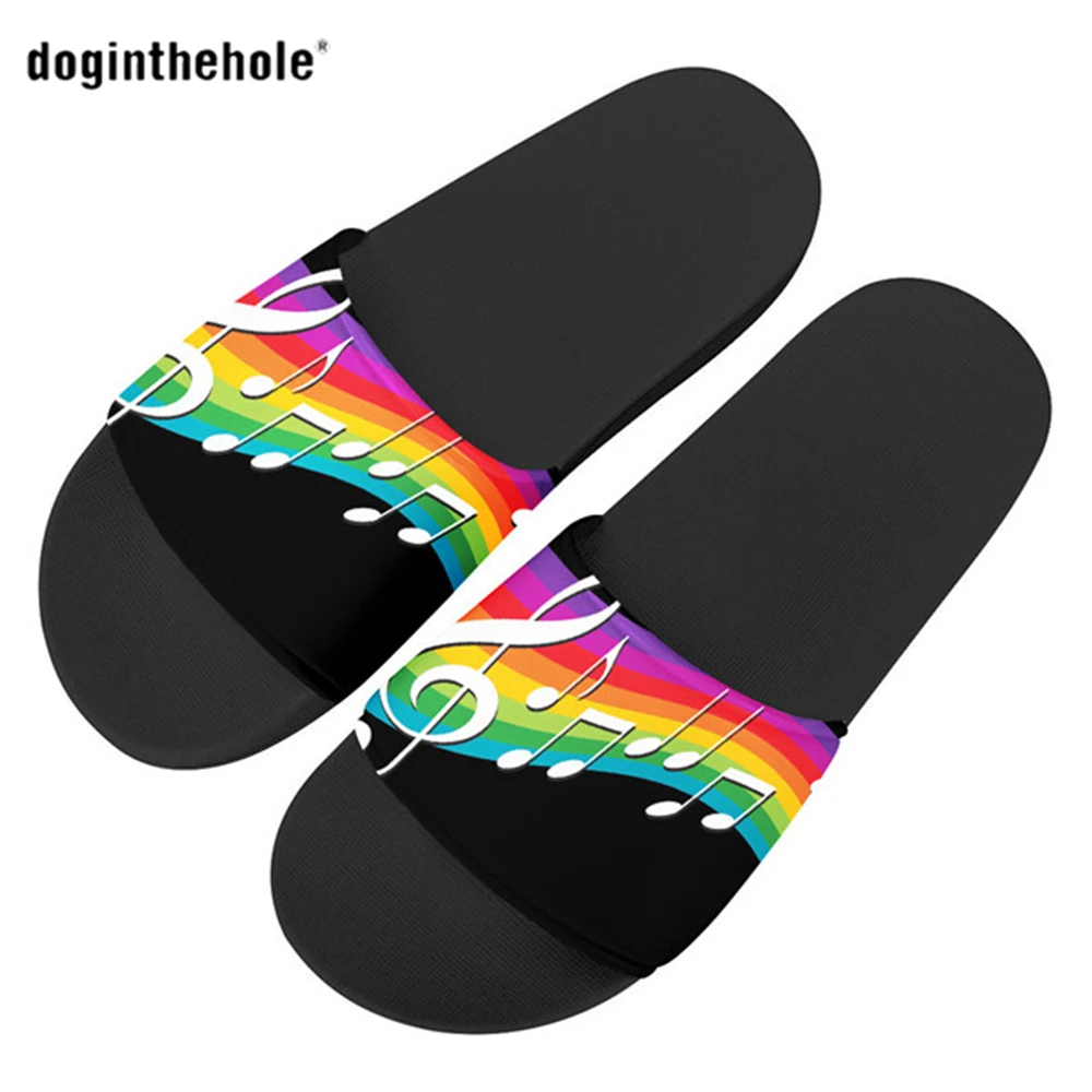 

Doginthehole Music Note Women House Slide Sandal Comfort Flat Slipper for Girl Kids Summer Beach Non-Slip Flip Flop Breathable