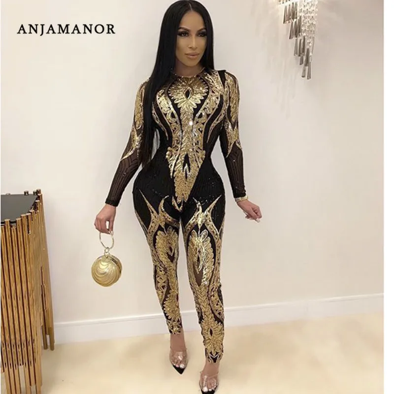 ANJAMANOR расшитый бисером Блестящий Комбинезон с блестками сексуальный размера
