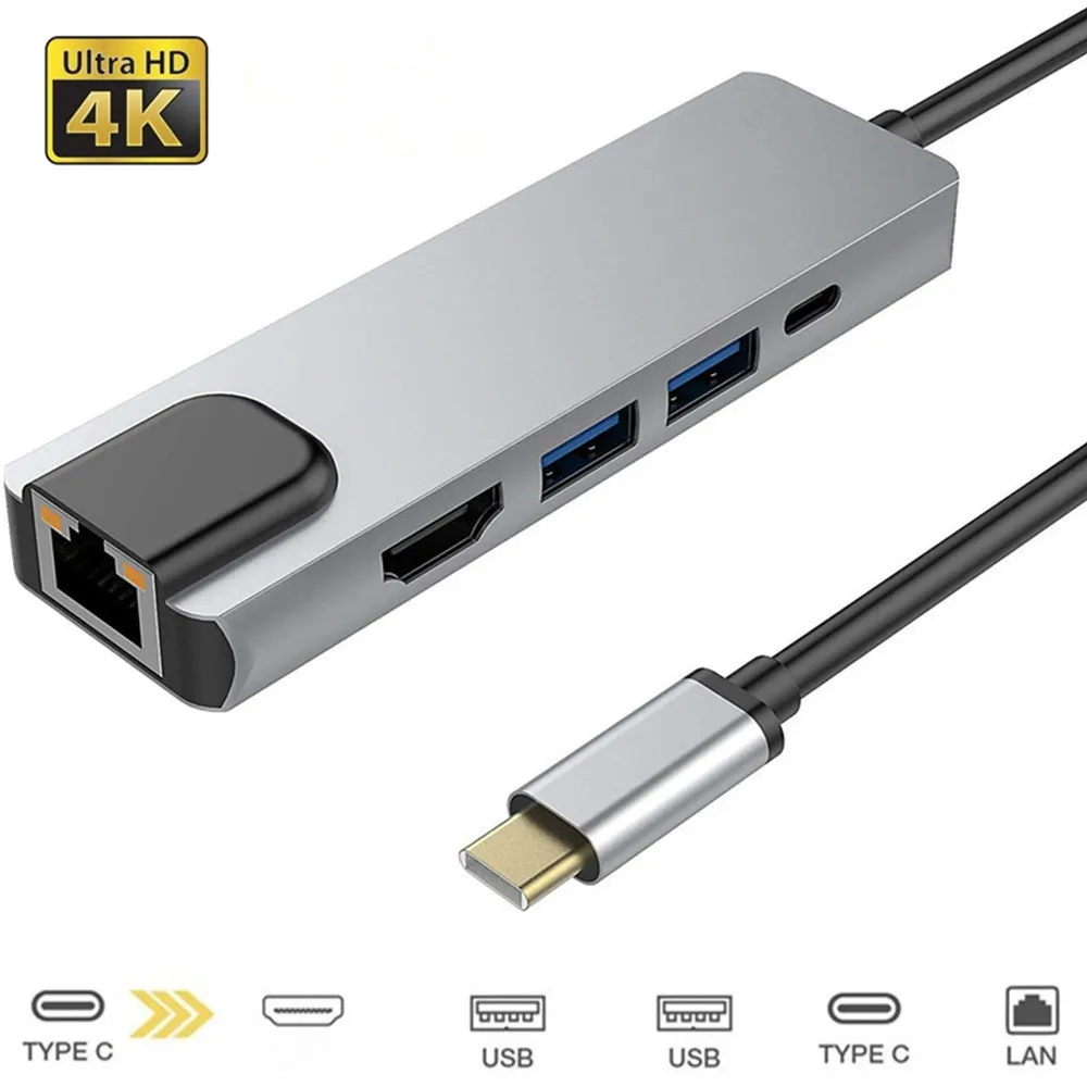 Концентратор USB Type C Hdmi с поддержкой 4K концентратор до Gigabit Ethernet Rj45 сетевой адаптер