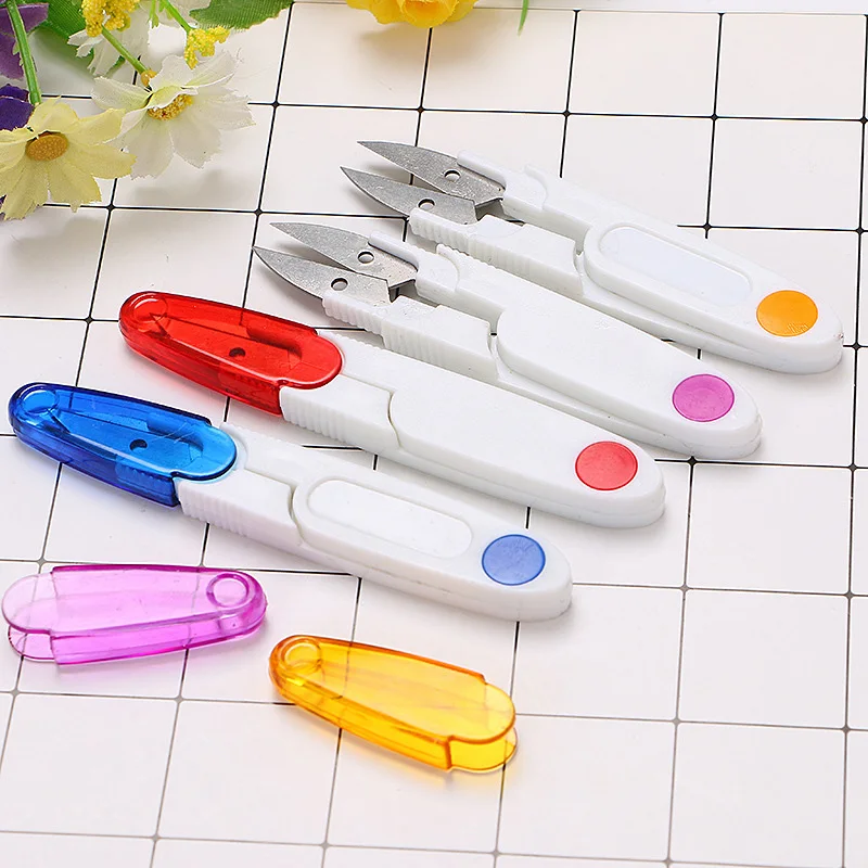 

4pcs Sewing Scissors U-Type Thread Cutter Scissors with Protective Cover for Cross Stitch DIY Projects QJS Shop