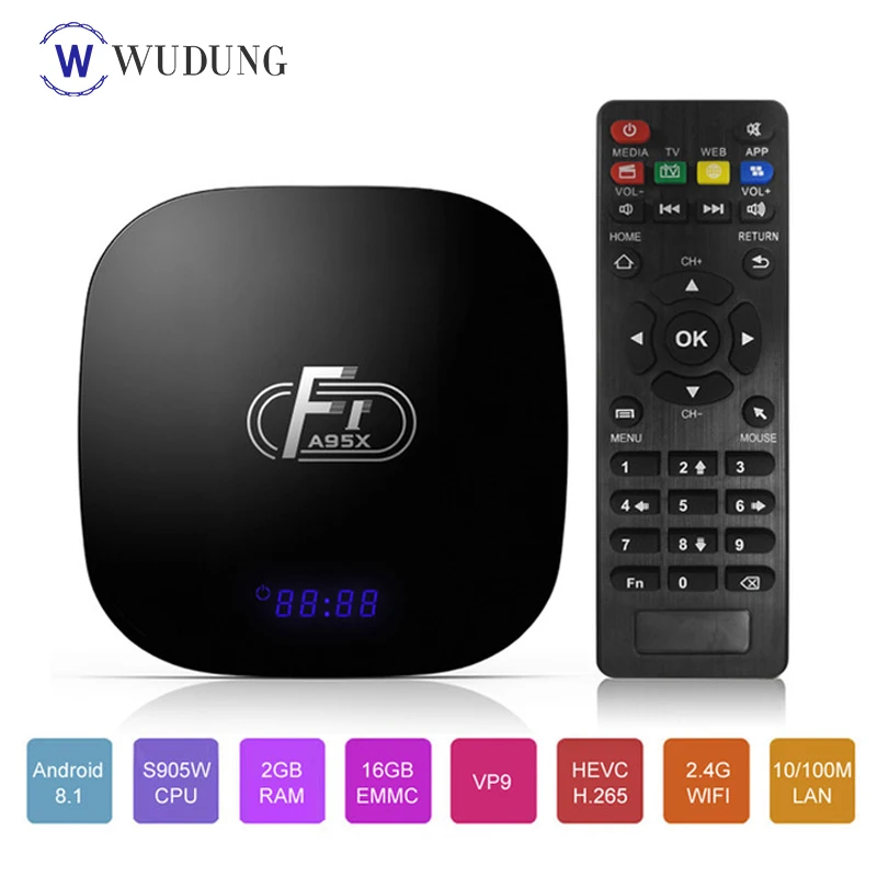 Смарт ТВ-приставка A95X F1 Android 8 1 четырехъядерный процессор Amlogic S905W на 16 ГБ 4K WiFi
