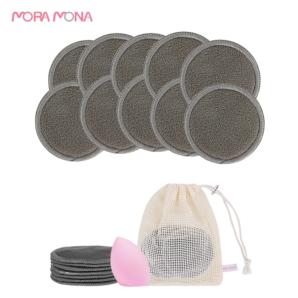 

Mora Mona 10 Pieces/Set Makeup Remover Pad ECO-friendly Bamboo Charcoal Washable Reusable Soft Round Cleansing Toner Pad