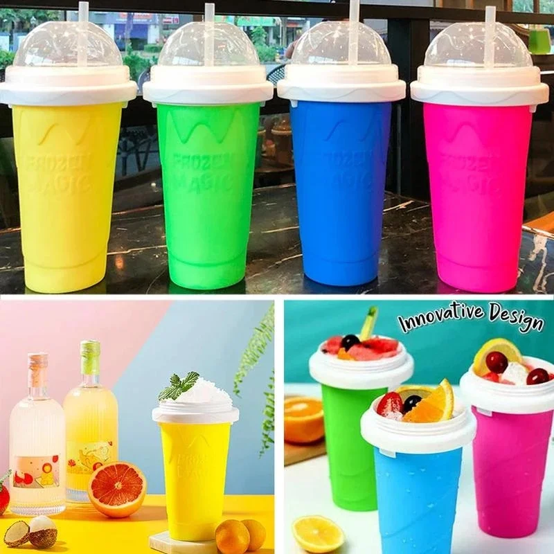 Frozen Magic Cup Slush Ice Bottle Slushy Maker Quick-Frozen Smoothies Homemade Milkshake Cream Blue/red/yellowsqueeze |