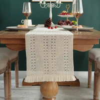 american openwork tablecloth beige table runner rural knitted hollow table runner wedding decoration tablecloth with tassels