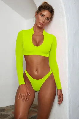 

Candy Colors Long Sleeve Mesh Bikini Split Swimsuit Sunscreen Swimming