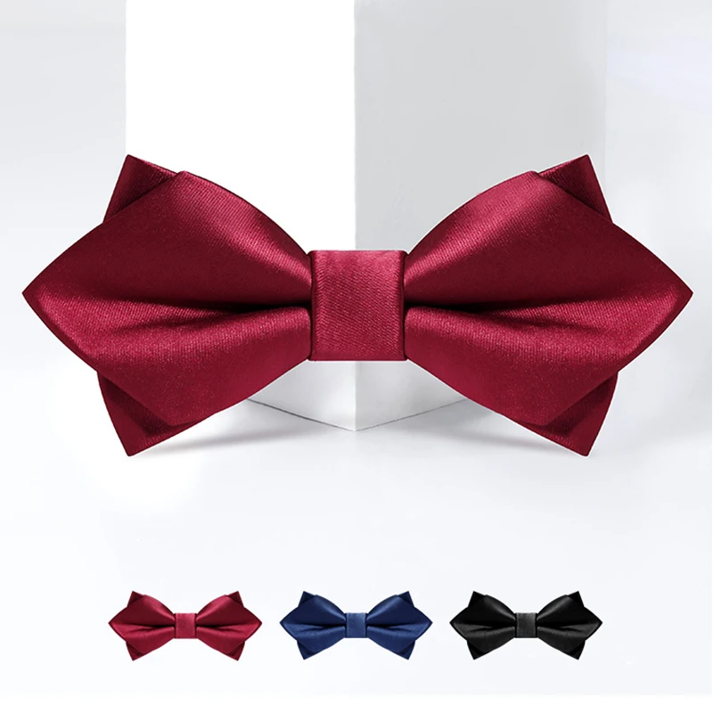 2021 New Designer Brand Fashion Two Layer Bowtie For Men Top Quality Groom Wedding Party Butterfly Bow Tie Gift Box Wine Red