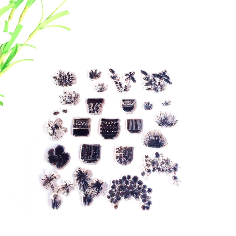 14*14 Flowerpots Plant Craft Transparent Silicone Stamp Seals for Scrapbooking DIY Photo album Decorative Clear Stamps Sheet