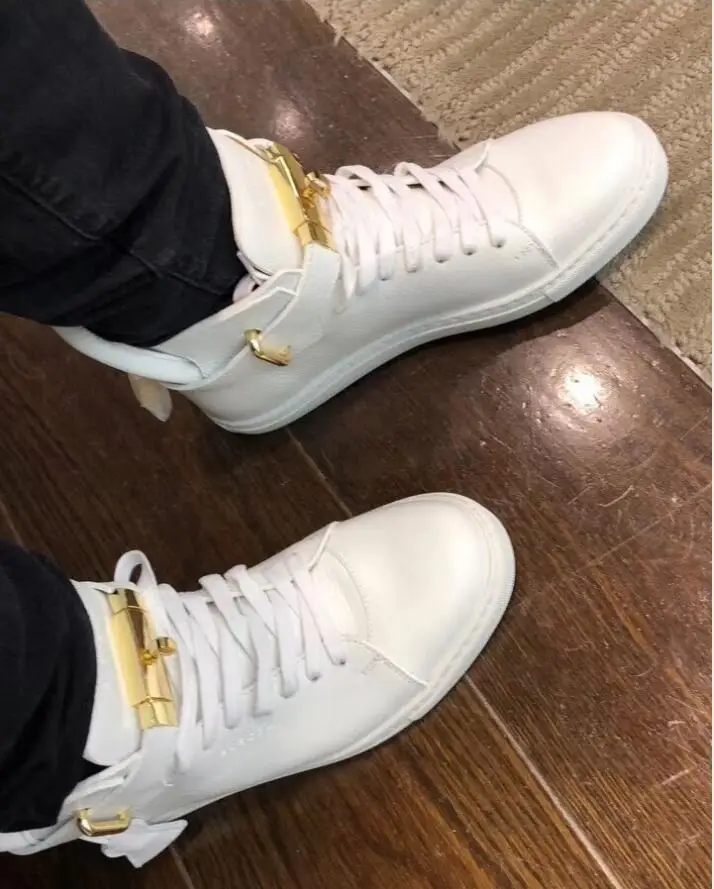 

2021 Tenis Women Sneakers Article Genuine Leather Flat Trainers Metal Lock Large Size Sneakers Cow leather Men Sneakers Tennis