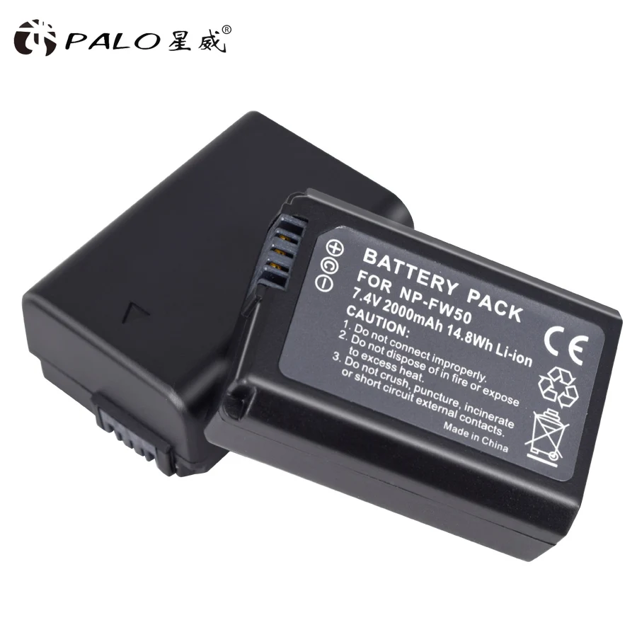 2pcs battery Palo 8 шт. 2000 мА/ч, NP-FW50 NP FW50 NPFW50 Батарея аккумуляторная батарея для sony Alpha a6500 a6300 a7 7R a7R a7RII a7II NEX-3 NEX-3N NEX-5 - Цвет: 2pcs battery