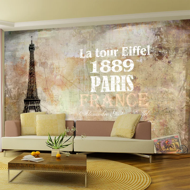 Обои в стиле ретро с изображением кофейни ресторана парижской башни европейском