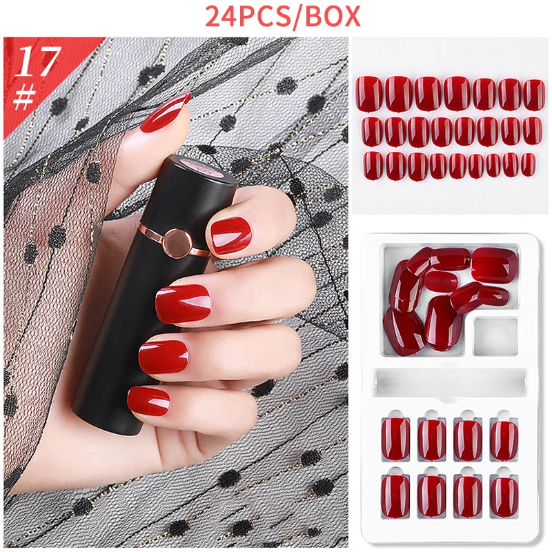 24Pcs False Nails With Designed Artificial Nail Tips Set for Decorated Short Nail Art Press On Fake Nails Extension Tips