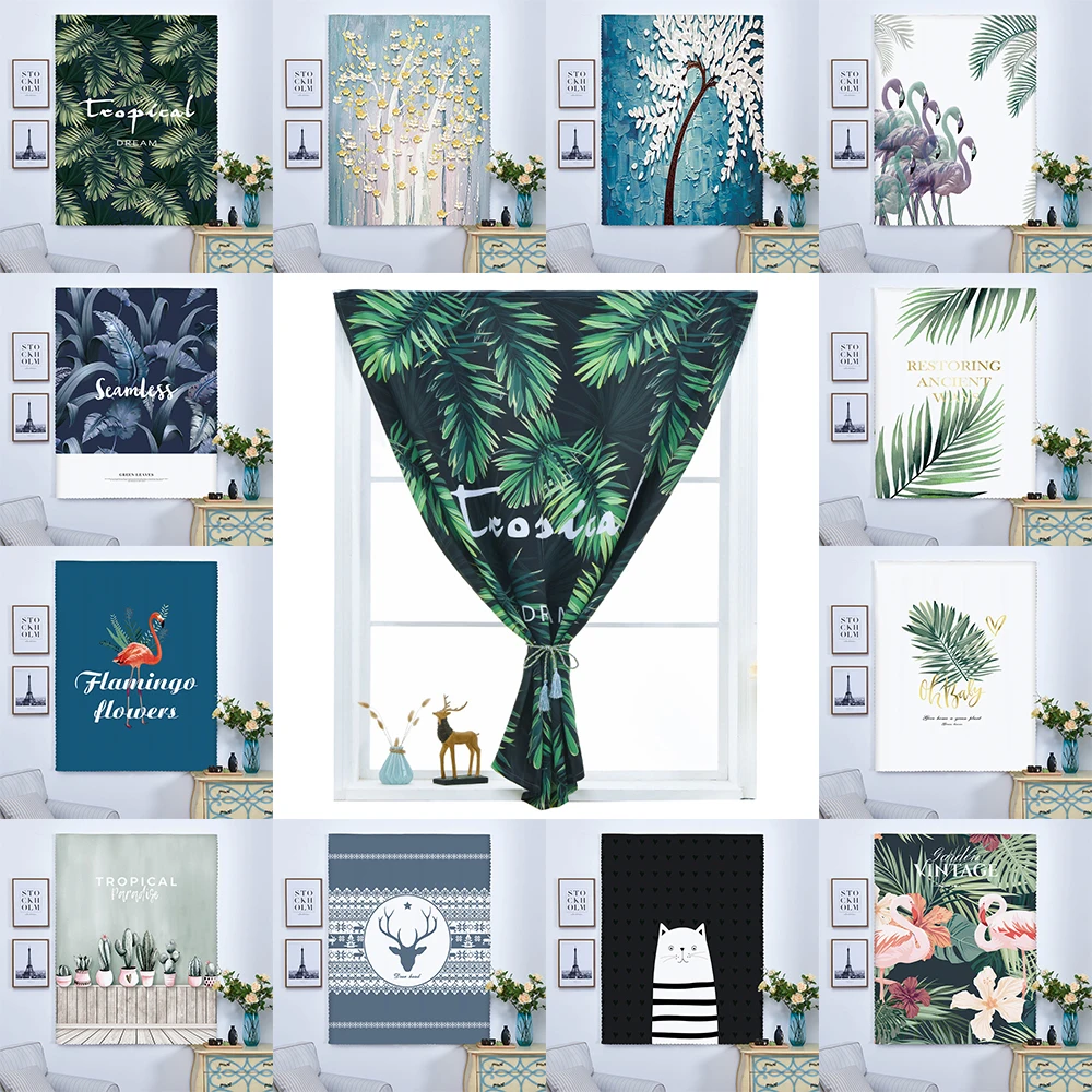 Затемненные занавески на липучке простая установка Короткие шторы зеленые